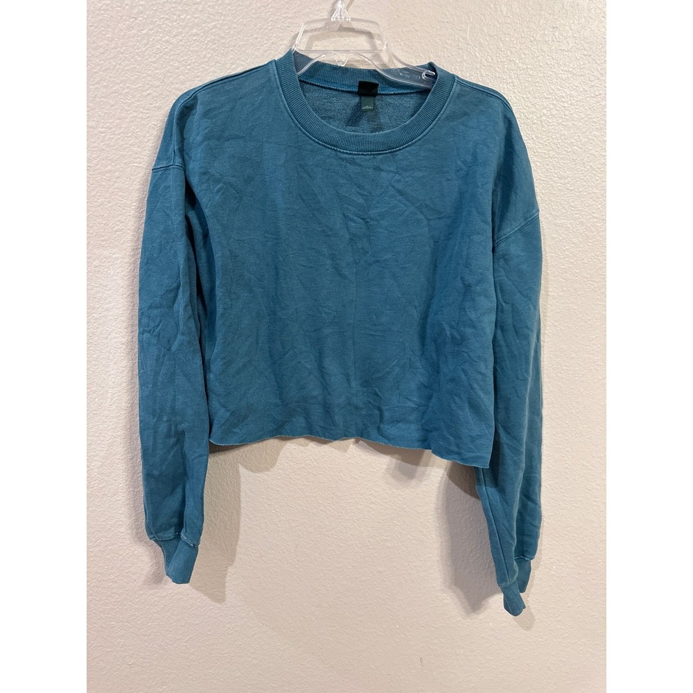 Wild Fable Womens Cropped Sweatshirt New York City Graphic Teal Blue Size M - Picture 2 of 4